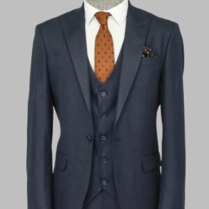 3 -Piece Single Button Peak Lapel Dark Blue Men Suit - Wessi