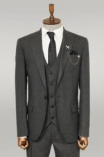 3 -Piece Single Button Peak Lapel Dark Grey Men Suit