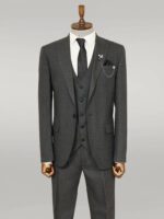3-Piece-Single-Button-Peak-Lapel-Dark-Grey-Men-Suit-Wessi-2