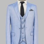 3 -Piece Single Button Peak Lapel Ice Blue Men Suit - Wessi