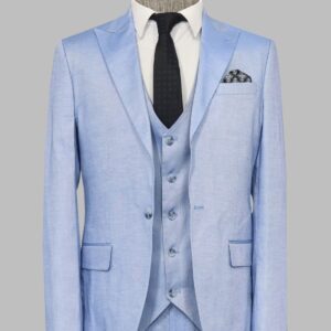 3 -Piece Single Button Peak Lapel Ice Blue Men Suit - Wessi