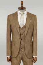 3 -Piece Single Button Peak Lapel Tan Men Suit