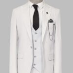 3 -Piece Single Button Peak Lapel White Men Suit - Wessi