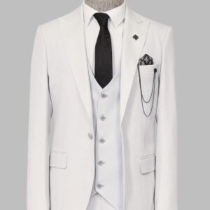 3 -Piece Single Button Peak Lapel White Men Suit - Wessi