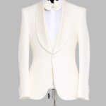 3-Piece Textured Satin Lapel Ivory Men's Tuxedo with Bow Tie - Wessi