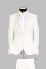 3-Piece Textured Satin Lapel Ivory Men's Tuxedo with Bow Tie