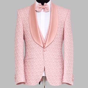 3-Piece Textured Satin Lapel Pink Men's Tuxedo with Bow Tie - Wessi