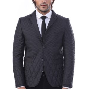 3 Pockets 2 Button Quilted Coat Jacket Black Short Coat-Wessi