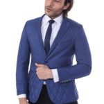 3 Pockets 2 Button Quilted Coat Jacket Navy Blue Short Coat-Wessi