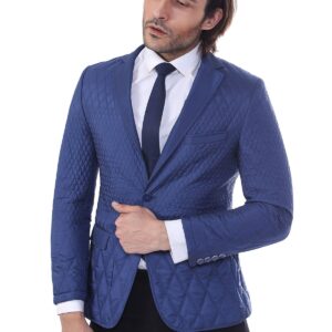 3 Pockets 2 Button Quilted Coat Jacket Navy Blue Short Coat-Wessi