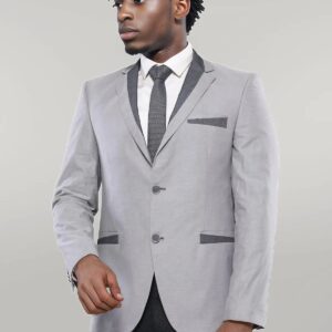 3 Pockets 2 Buttons Cross Piping Grey Jacket-Wessi