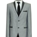 3 Pockets 2 Buttons Cross Piping Grey Jacket-Wessi