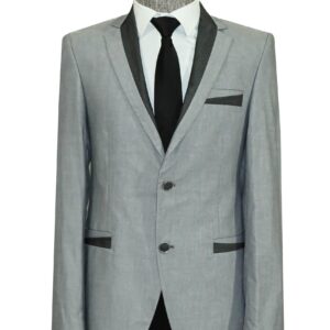 3 Pockets 2 Buttons Cross Piping Grey Jacket-Wessi