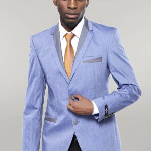 3 Pockets 2 Buttons Cross Piping Light Blue Jacket-Wessi