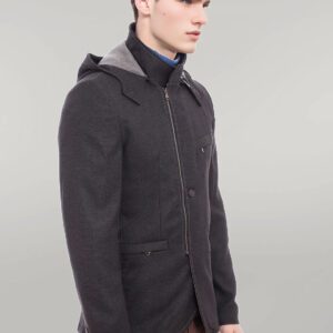 3 Pockets Hooded Zippered Wool Brown Men Short Coat-Wessi