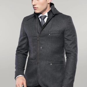3 Pockets Hooded Zippered Wool Grey Men Short Coat-Wessi
