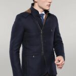 3 Pockets Hooded Zippered Wool Navy Blue Men Short Coat-Wessi