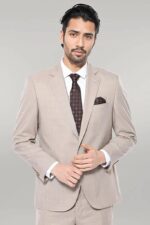 4 Drop Checked Regular Fit Beige Suit