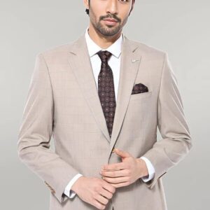 4 Drop Checked Regular Fit Beige Suit - Wessi