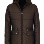 4 Pockets Hooded Zippered Quilted Brown Men Down Coat
