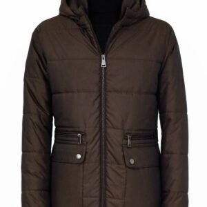 4 Pockets Hooded Zippered Quilted Brown Men Down Coat
