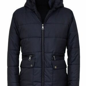 4 Pockets Hooded Zippered Quilted Navy Blue Men Down Coat