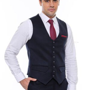 8 Buttoned Plain Navy Blue Vest - Wessi