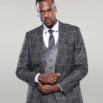 Anthracite  Blue Plaid 3 Piece Slim Fit Suit - Wessi