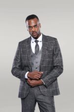 Anthracite  Blue Plaid 3 Piece Slim Fit Suit