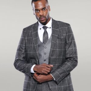 Anthracite  Blue Plaid 3 Piece Slim Fit Suit - Wessi