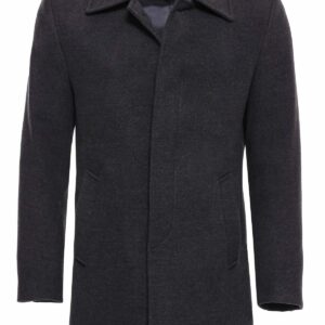Anthracite Hidden Button Peak Lapel Coat - Wessi