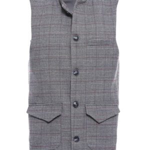 Beige Checked Mandarin Collar Cachet Vest - Wessi