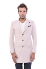 Beige Men Long Coat
