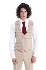 Beige Men Vest Pants Set