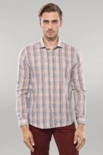 Beige Plaid Slim-Fit Shirt
