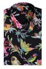 Birds-And-Flowers-Patterned-Slim-Fit-Long-Sleeves-Black-Men-Shirt-Wessi-1