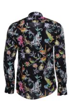 Birds-And-Flowers-Patterned-Slim-Fit-Long-Sleeves-Black-Men-Shirt-Wessi-3