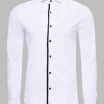 Black Buttoned Long Sleeves White Men Tuxedo Shirt - Wessi