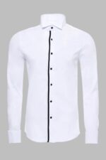 Black Buttoned Long Sleeves White Men Tuxedo Shirt