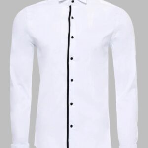 Black Buttoned Long Sleeves White Men Tuxedo Shirt - Wessi