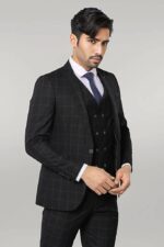 Black Checked 3 Piece Linen Suit