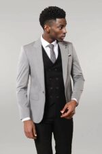 Black Double Breasted Vest Grey Men Suit