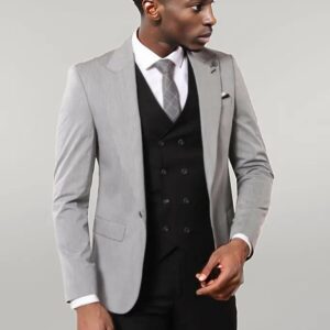Black Double Breasted Vest Grey Men Suit - Wessi