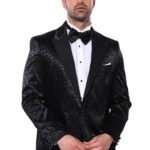 Black Floral Patterned Party Men's Blazer - Wessi