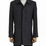 Black Hidden Button Peak Lapel Coat - Wessi