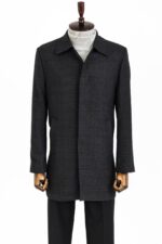 Black Hidden Button Peak Lapel Coat