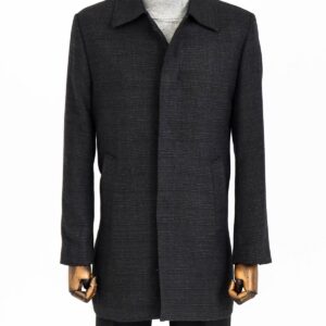 Black Hidden Button Peak Lapel Coat - Wessi