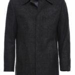 Black Hidden Button Peak Lapel Coat - Wessi