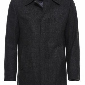 Black Hidden Button Peak Lapel Coat - Wessi