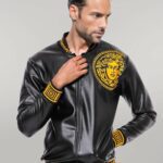 Black Leather Touch Printed Seasonal Coat - Wessi